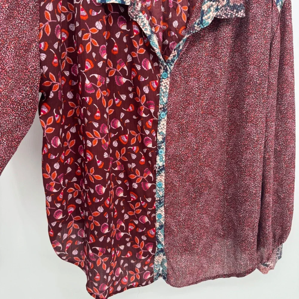 DEAR‎ JOHN Womens Multicolor Patchwork Snake Print Floral Button Up Shirt Size L
